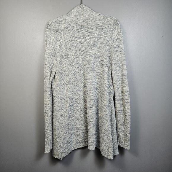 Loft Womens Long Sleeve Blue Metallic Grey Open Front Knit Cardigan Size Large - Picture 2 of 10